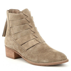 New Volatile Distressed Cut Out Woven Bootie Taupe